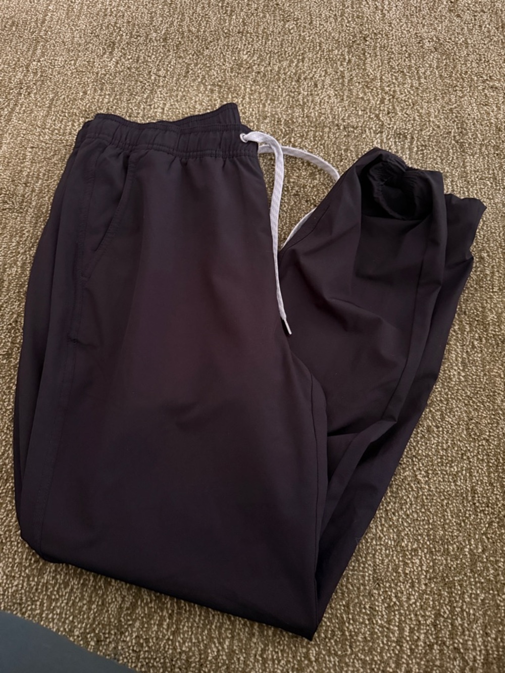 Vuori Black Men's Jogger Pants with White Drawstring- built in shorts.